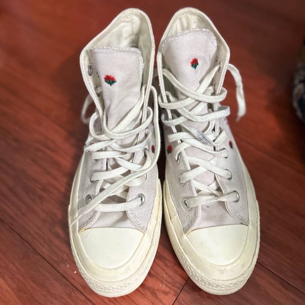 Converse White High-Top Sneakers with Floral Design